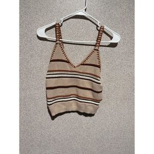 Be Cool Los Angeles Striped‎ Crochet Knit V Neck Tank Top Size S/M